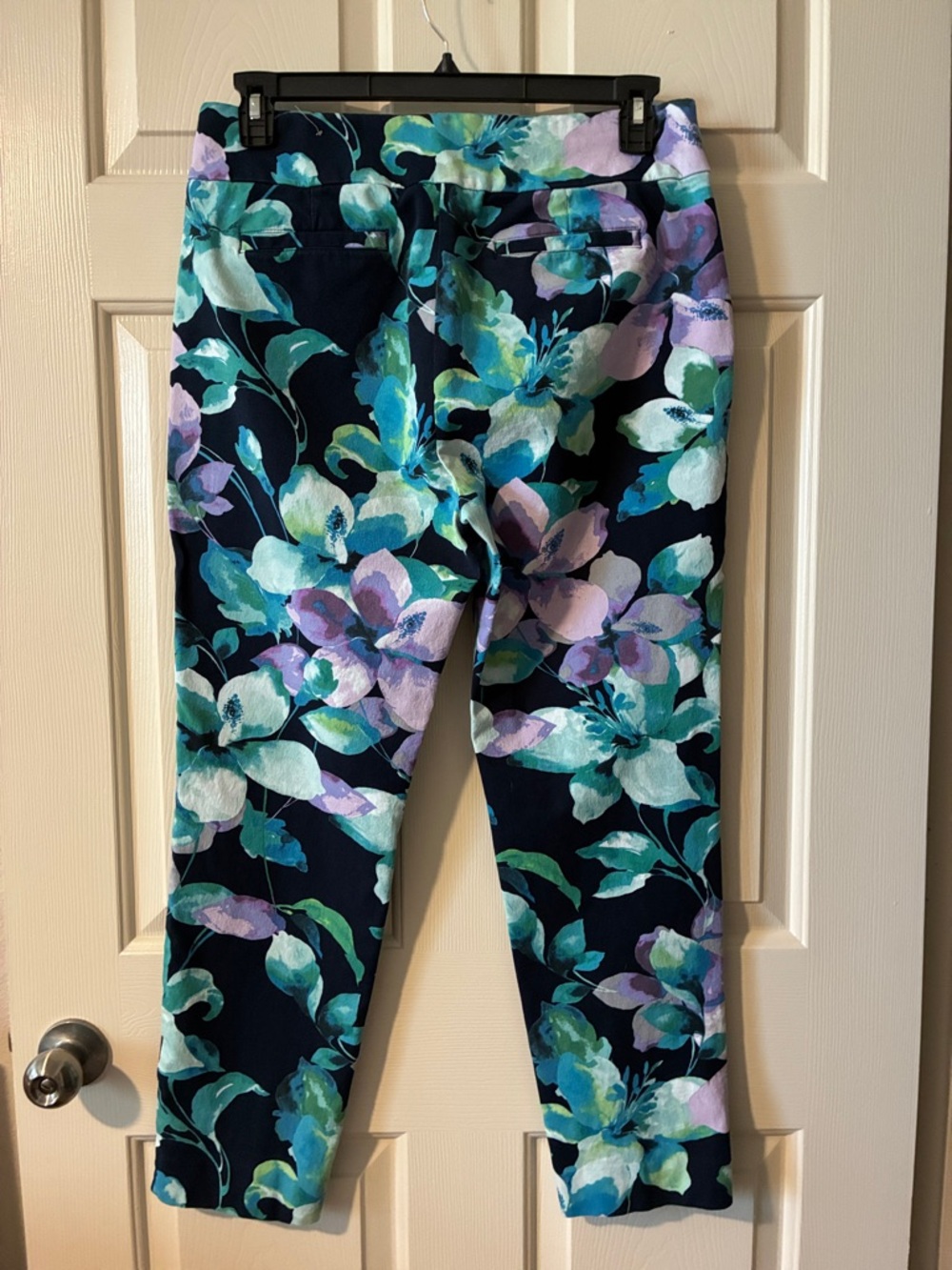 Soft Surroundings Navy Floral Capri Pants with Teal & Lavender Blooms - Picture 5 of 6